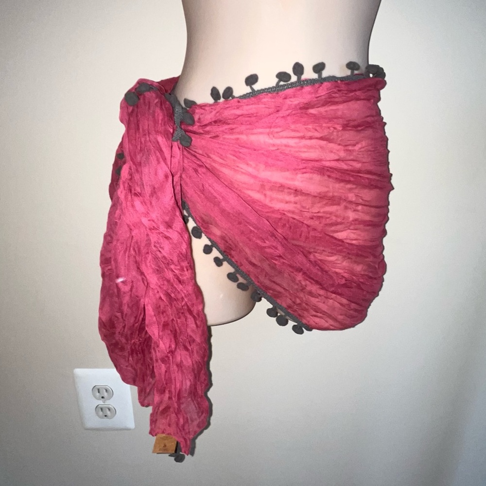 Pink Gray Pom Pom Scarf NWT